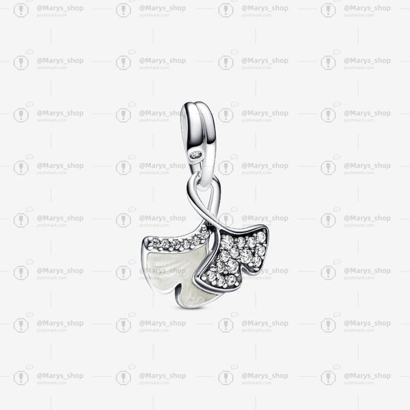 Pandora Double Gingko Leaves Sparkling Dangle Charm - Picture 1 of 5